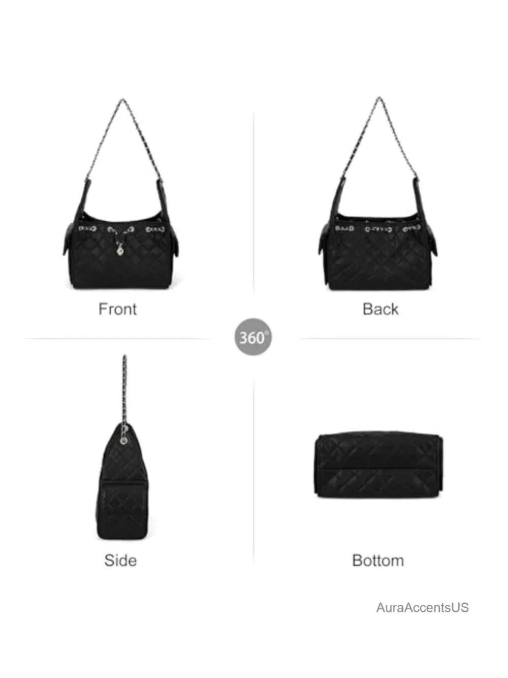 Quilted Vegan Leather Hobo Purse with Chain Strap Magnetic Closure